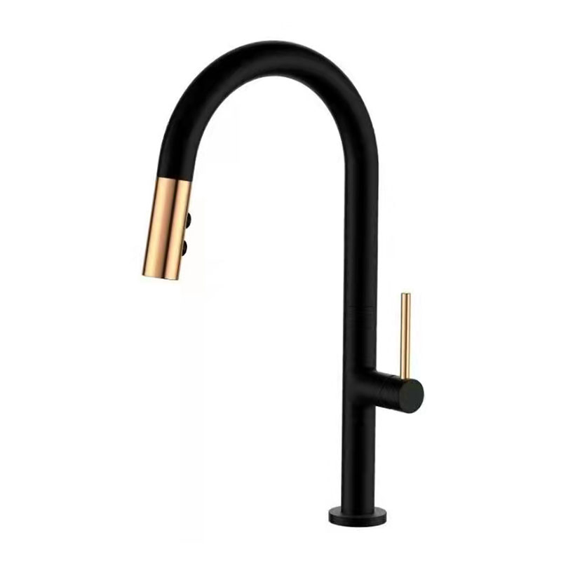 Brushed Gold Black Pull Down Spring Kitchen Faucet