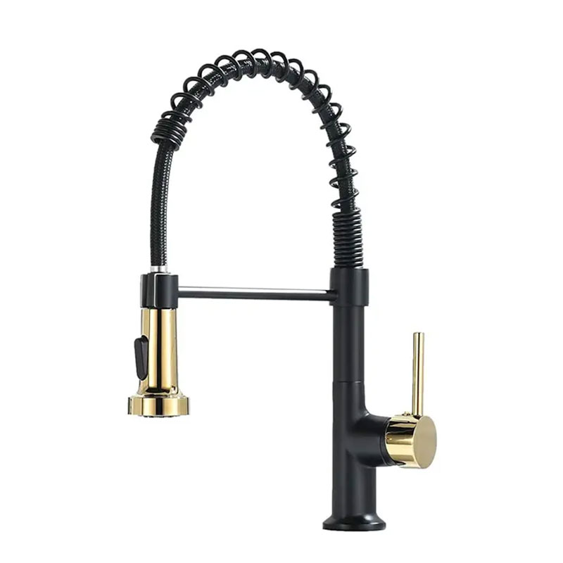 Matte Black Gold Pull Down Spring Kitchen Faucet